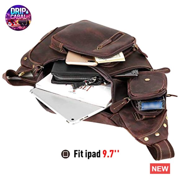 Full Grain Leather Cross Body Sling Bag Daypack Backpack